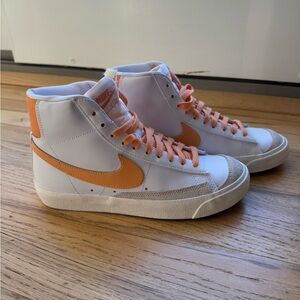 Nike Blazer Mid Cream Leather Sneakers with Orange Laces